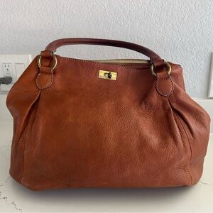 J. Crew Brompton Hobo Bag Cognac Brown Leather with Brass Hardware